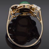 Vintage 18K Yellow Gold Green Jade & Diamond Cocktail Ring Size 8