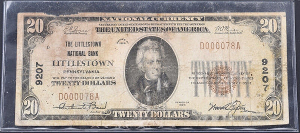 $20 Littlestown National Bank Littlestown, Pennsylvania Type I CH 9207