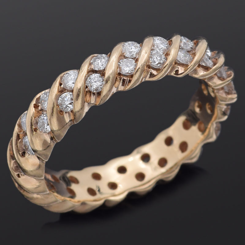 Vintage 14K Yellow Gold 1.05 TCW Diamond Semi-Eternity Band Ring Size 7