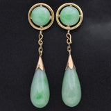 Vintage 14K Yellow Gold Green Jade Pear Dangle Earrings