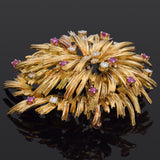 Vintage Tiffany & Co. France 18K Gold Diamond & Ruby Brooch Pin + Box