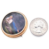Antique 14K Yellow Gold Hand Painted Portrait Brooch Pin 37 mm