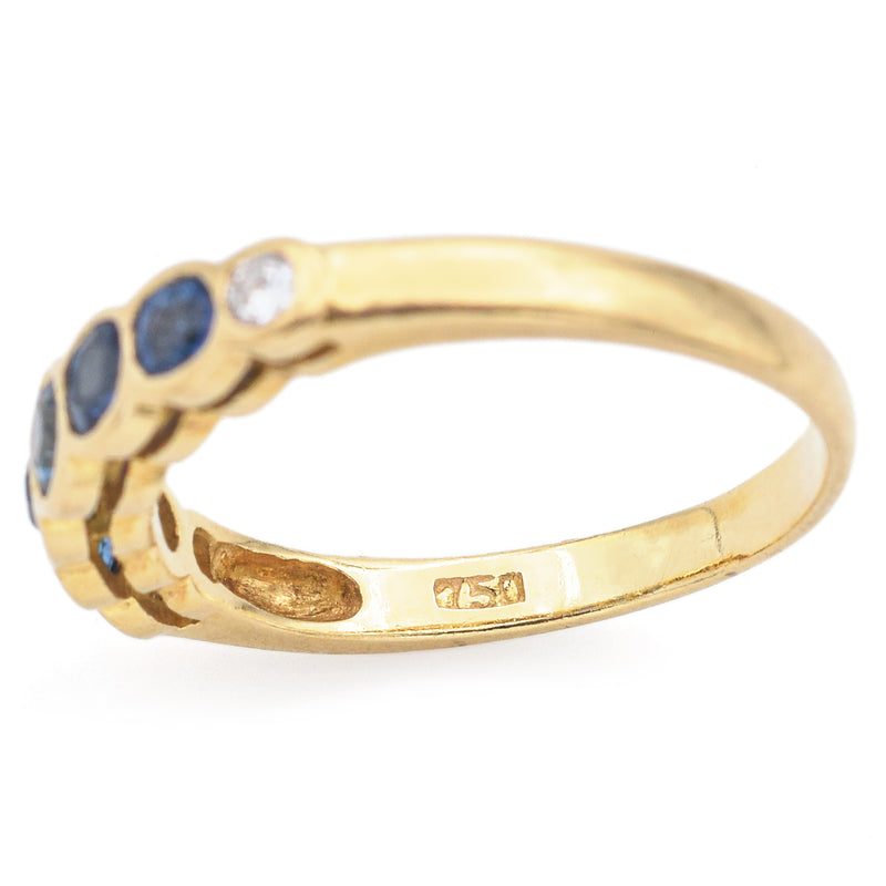 Vintage 18K Yellow Gold Sapphire & Diamond Band Ring Size 5