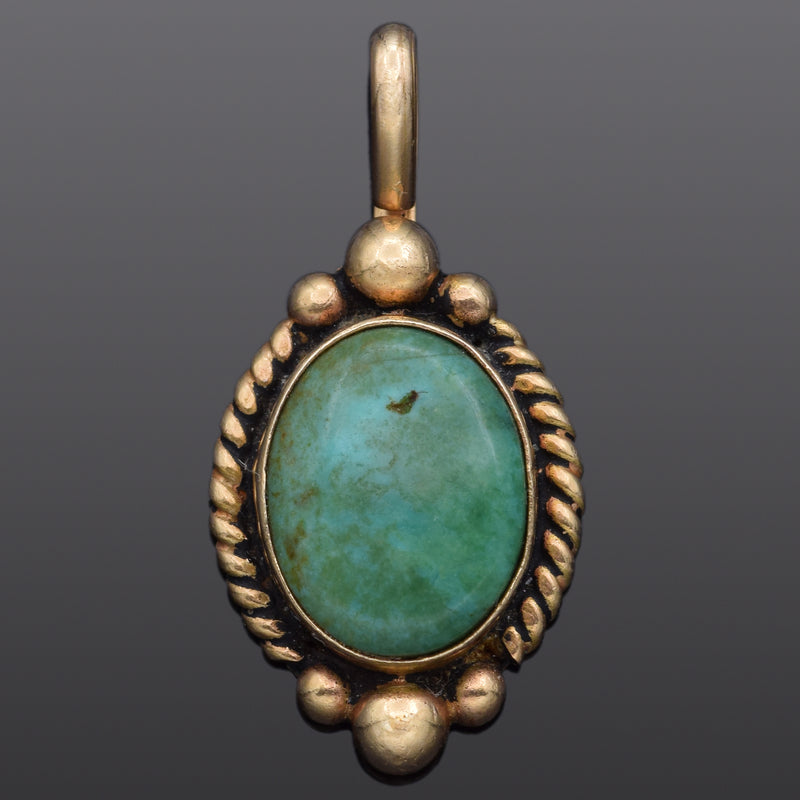 Cortez Vintage 14K Yellow Gold Turquoise Pendant