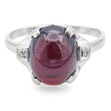 Vintage 14K White Gold Garnet & Diamond Band Ring Size 6.5