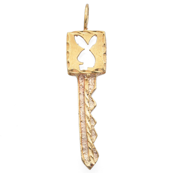 Vintage 14K Yellow Gold Playboy Bunny Mansion Key Charm Pendant