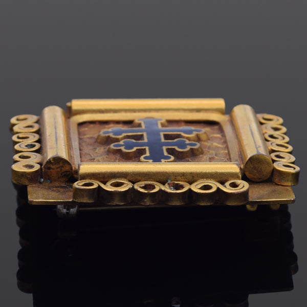 Antique Jean Augis Gold Plated Enamel Cross of Lorraine French Resistance Brooch