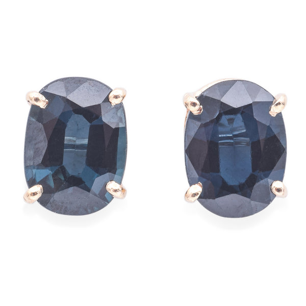 Estate 14K Yellow Gold 2.54 TCW Natural Sapphire Oval Stud Earrings