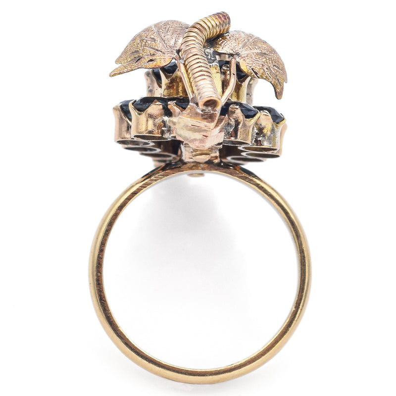 Vintage 14K Yellow Gold Sapphire Grape Cluster Cocktail Ring Size 6.5