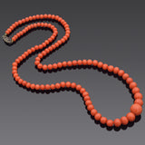 Vintage Sterling Silver 4.5-11.5 mm Red Coral Beaded Strand Necklace 23 Inches
