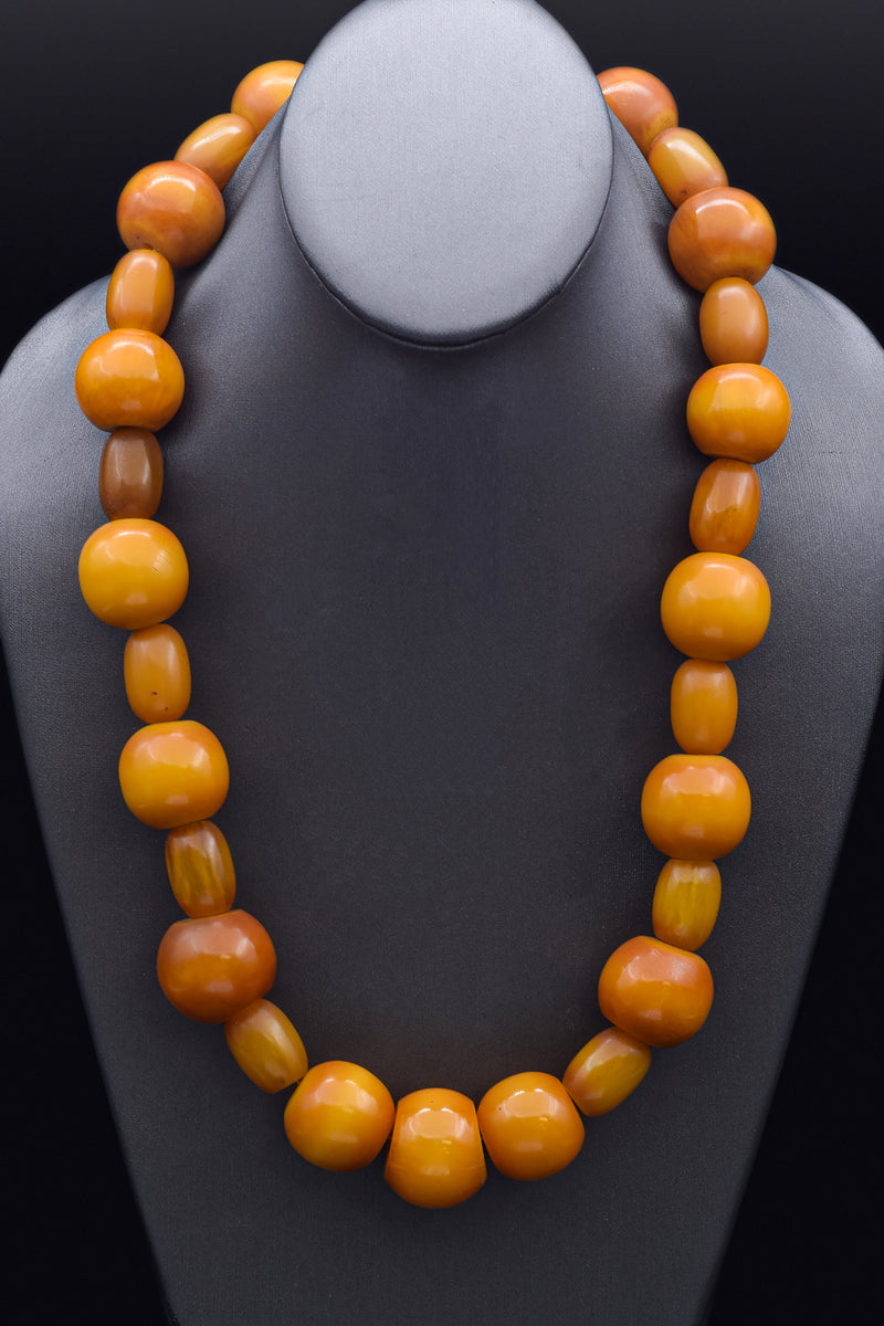 Vintage Butterscotch Amber 21x15-26x24 mm Beaded Strand Necklace 24 Inches