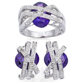 Estate 18K White Gold Amethyst & 0.34 TCW Diamond Ring & Omega-Back Earrings Set