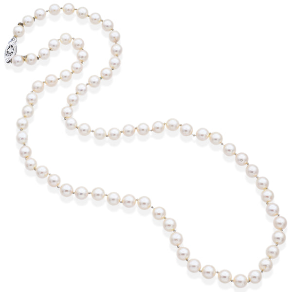 Vintage 14K White Gold Pearl Beaded Strand Necklace
