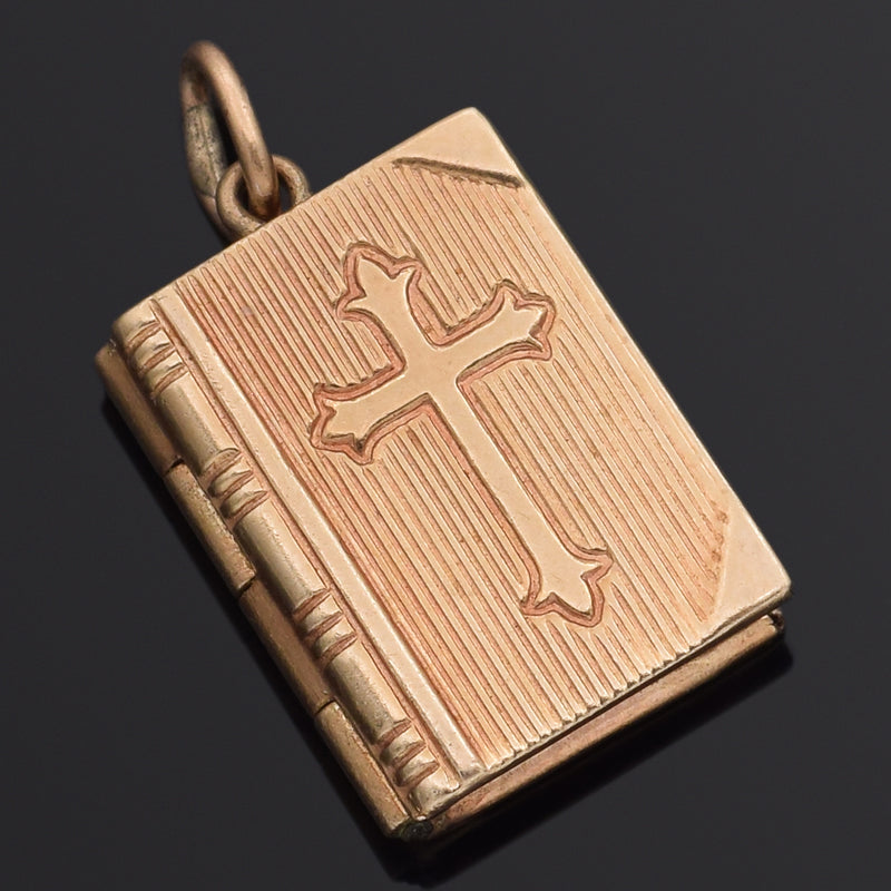 Vintage 14K Yellow Gold Lord's Prayer Holy Bible Charm Pendant 2.3 Grams