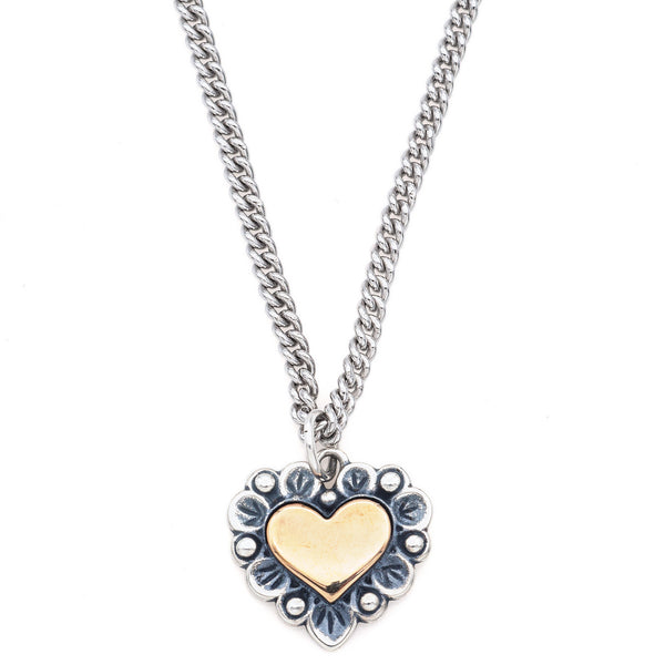 James Avery Sterling Silver and Bronze Heart Pendant Necklace 20 Inches +Box