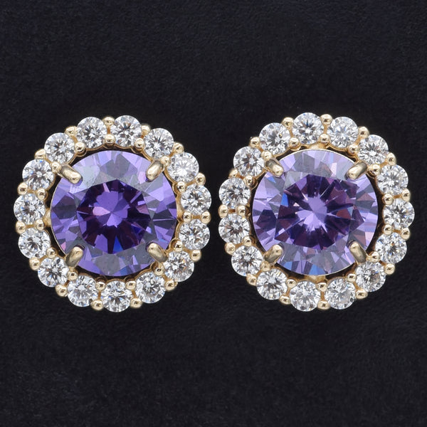 Estate Amethyst and CZ 14K Yellow Gold Stud Earrings