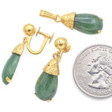 Vintage 18K Gold Nuggets Front & 10K Gold Green Jade Dangle Earrings Pendant Set