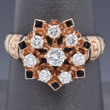 Antique 14K Yellow Gold 0.59 TCW Diamond Black Enamel Band Ring