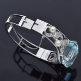 Vintage 14K White Gold 43.70 Ct Aquamarine, Pearl & 1.02 TCW Diamond Bracelet