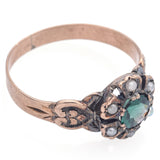 Antique 10K Yellow Gold Lab Emerald & Pearl Band Ring Size 6.5