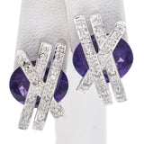 Estate 18K White Gold Amethyst & 0.34 TCW Diamond Ring & Omega-Back Earrings Set