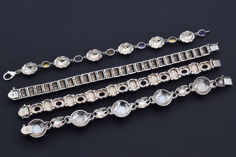 Lot of 4 Judith Jack Sterling Silver Marcasite & Multi-Stone Link Bracelets