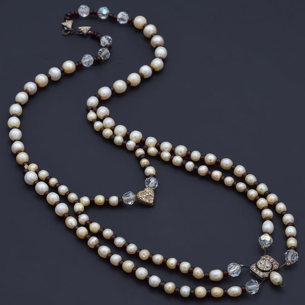 Antique Pearl Garnet & 1.12TCW Diamond 14K Yellow & 10K White Gold Bead Necklace