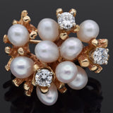 Vintage 14K Yellow Gold Pearl & 0.51 TCW Diamond Brooch Pin 22.5 x 20.5 mm