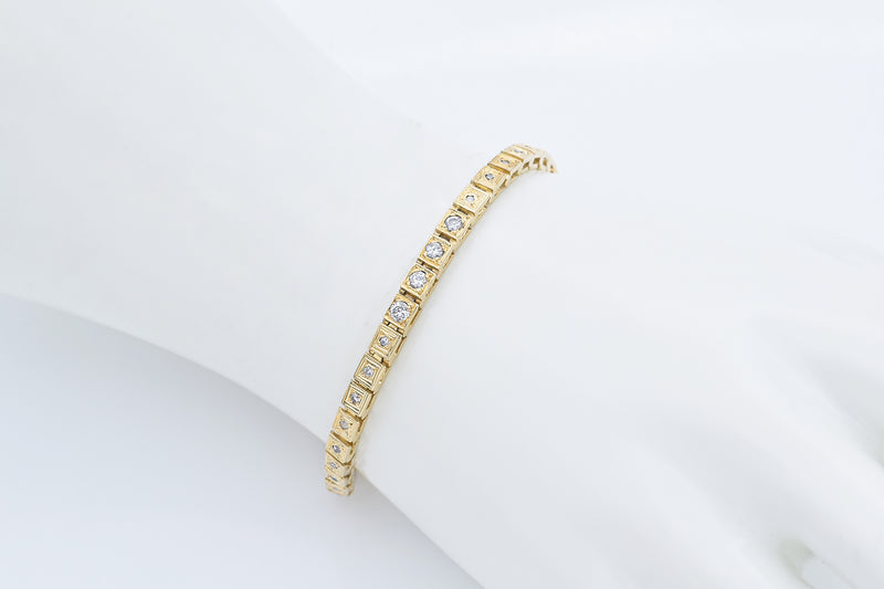 Vintage 14K Yellow Gold 0.77 TCW Round Cut Diamond Tennis Bracelet 3.8 mm