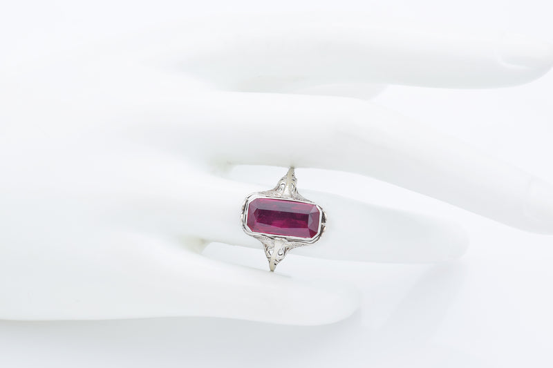 Vintage 14K White Gold Ruby, Onyx & Diamond Spinner Ring Size 8.5
