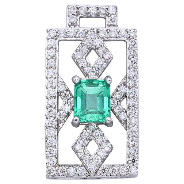 Estate 18K White Gold 1.37 Ct Colombian Emerald & 0.85 TCW Diamond Pendant