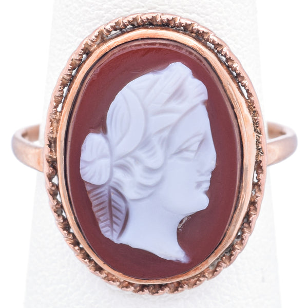 Antique 14K Yellow Gold Cameo Hardstone Cocktail Ring Size 5.5