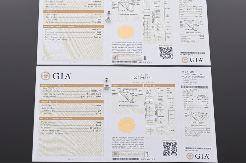 GIA Certified 2.22TCW Round Brilliant Diamond 14K Gold Stud Earrings J VS2 & SI2