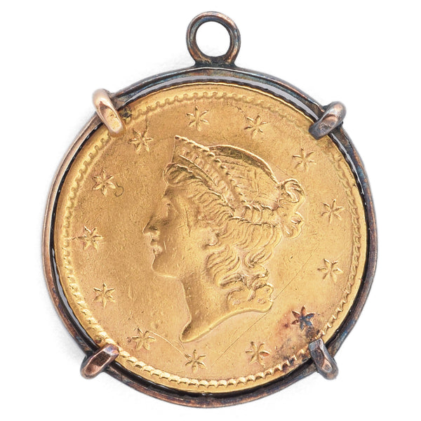 1853 United States $1 Gold Coin with Antique Bezel for Charm Bracelet