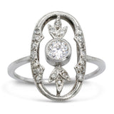 Edwardian Platinum Old European Cut Diamond Openwork Foliate Ring