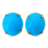 Vintage 18k Yellow Gold Sky Blue Turquoise Stud Earrings