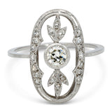 Edwardian Platinum Old European Cut Diamond Openwork Foliate Ring