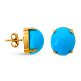 Vintage 18k Yellow Gold Sky Blue Turquoise Stud Earrings