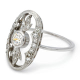 Edwardian Platinum Old European Cut Diamond Openwork Foliate Ring