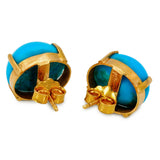 Vintage 18k Yellow Gold Sky Blue Turquoise Stud Earrings
