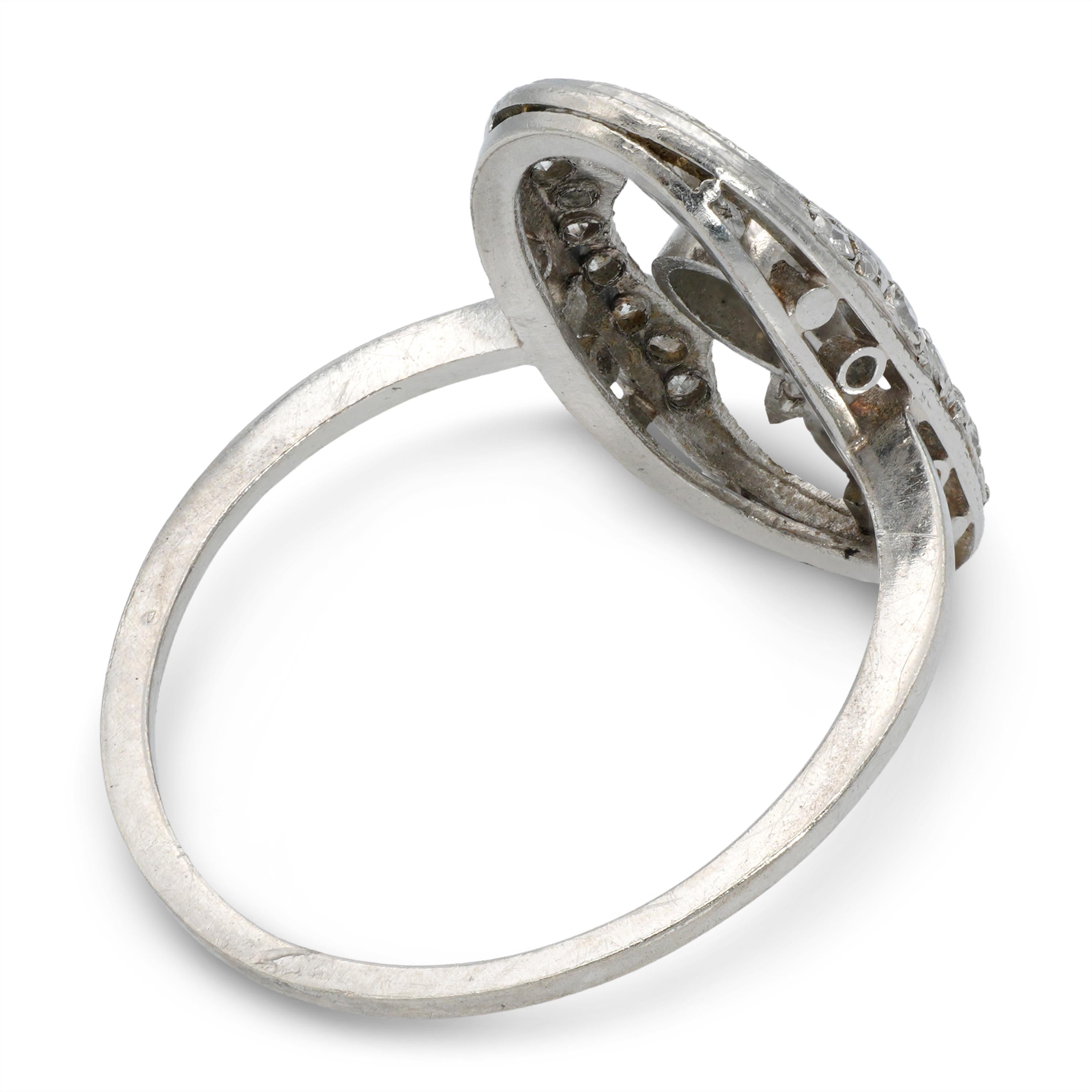 Edwardian Platinum Old European Cut Diamond Openwork Foliate Ring