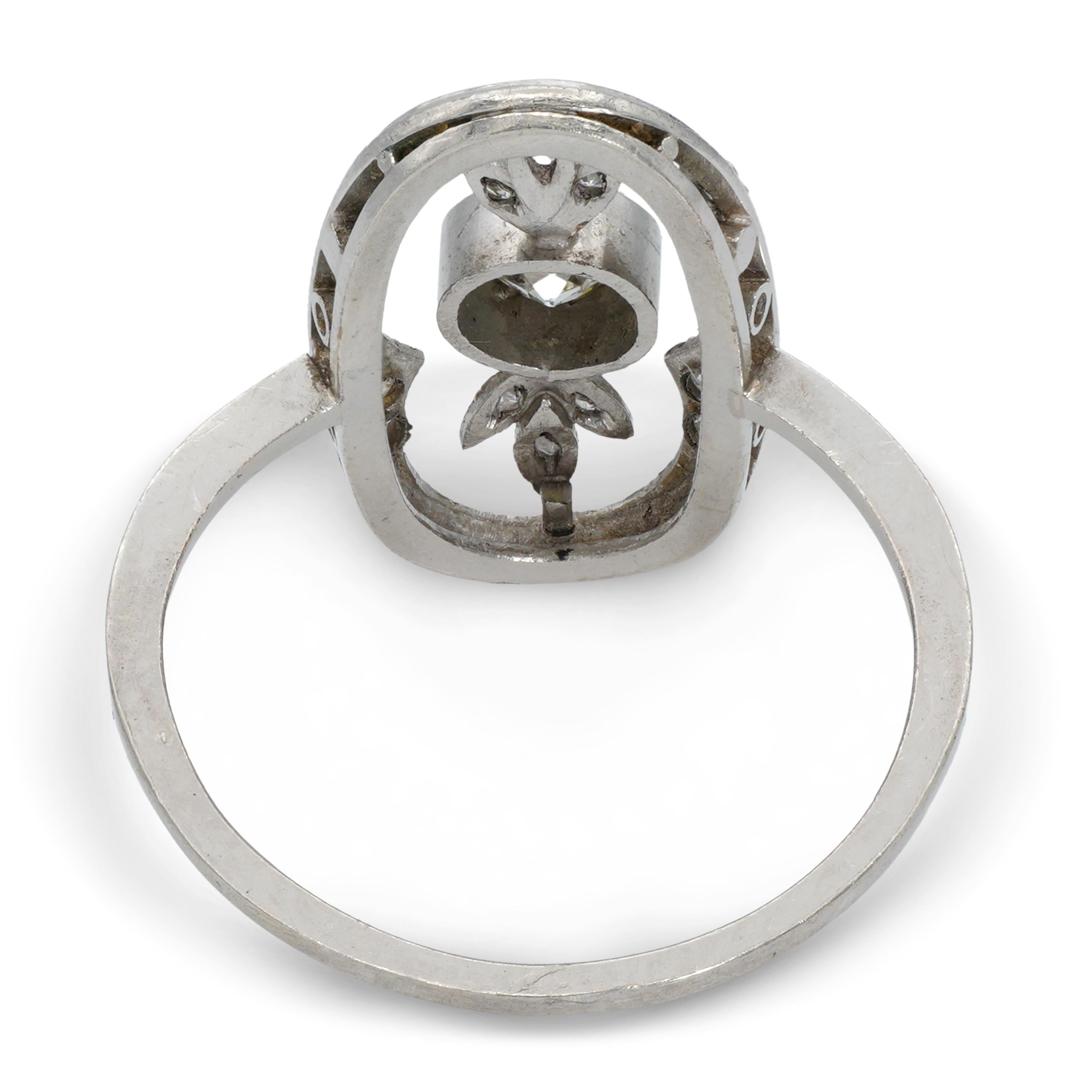 Edwardian Platinum Old European Cut Diamond Openwork Foliate Ring