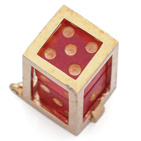 Vintage 14K Yellow Gold Movable Red Dice Charm Pendant