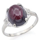 Vintage 14K White Gold Garnet & Diamond Band Ring Size 6.5