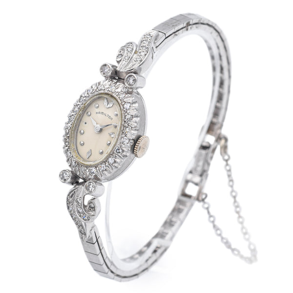 Antique Hamilton 757 22 Jewels Platinum 0.64 TCW Diamond Women's Hand Wind Watch