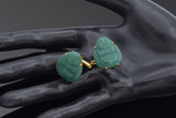 Vintage 14K Yellow Gold Aventurine Carved Buddha Large Cufflinks 13.2 Grams