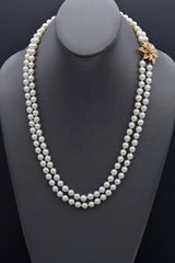 Vintage 14K Yellow Gold 7-7.5 mm Pearl & Diamond Beaded Strand Necklace 22"