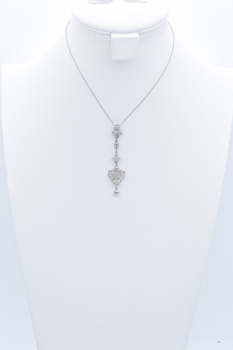 Antique Art Deco Platinum 2.53 TCW Diamond Pendant Necklace 14.75 Inches