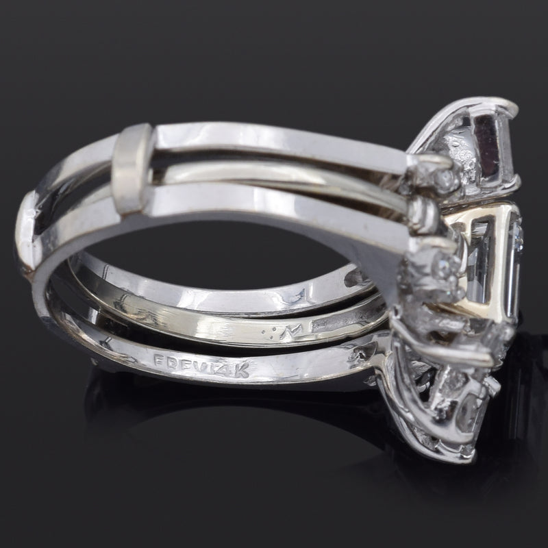 Estate 1.12 TCW Diamond 18K Gold Ring & 14K Gold Enhancer Guard Set