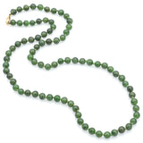 Vintage 14K Yellow Gold 7.5-8.0 mm Green Jade Beaded Strand Necklace 29 Inches